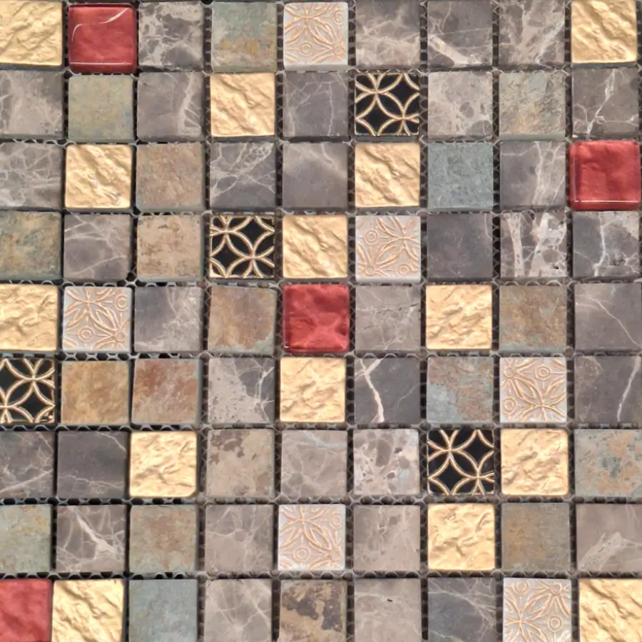 Cerámicas, para Paredes Tipo Mosaico Element Red Grey Innova Hogar, ideal para decoración de interiores modernos y elegantes
