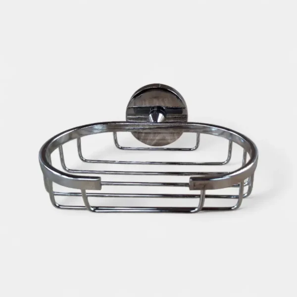 Jabonera cromada brillante para baño vista lateral, accesorio de alta calidad Innovahogar