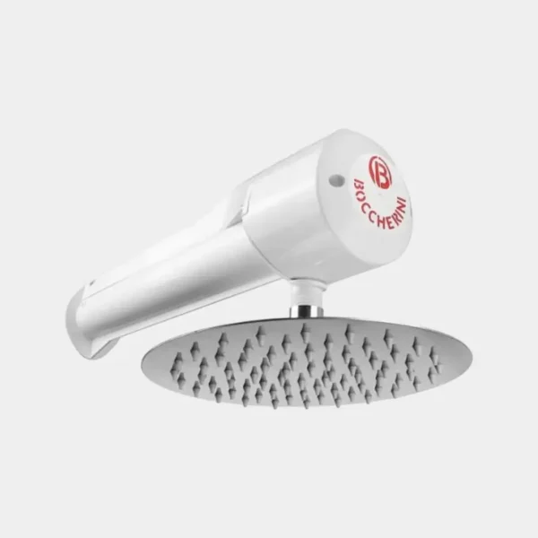 Ducha horizontal blanca con regadera redonda - sistema de ducha moderno y elegante para baño contemporáneo
