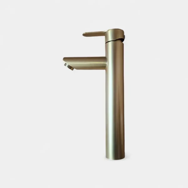 Grifería monocontrol para baño agua fría alto oro satinado de Innova Hogar, diseño elegante y exclusivo para baños modernos.