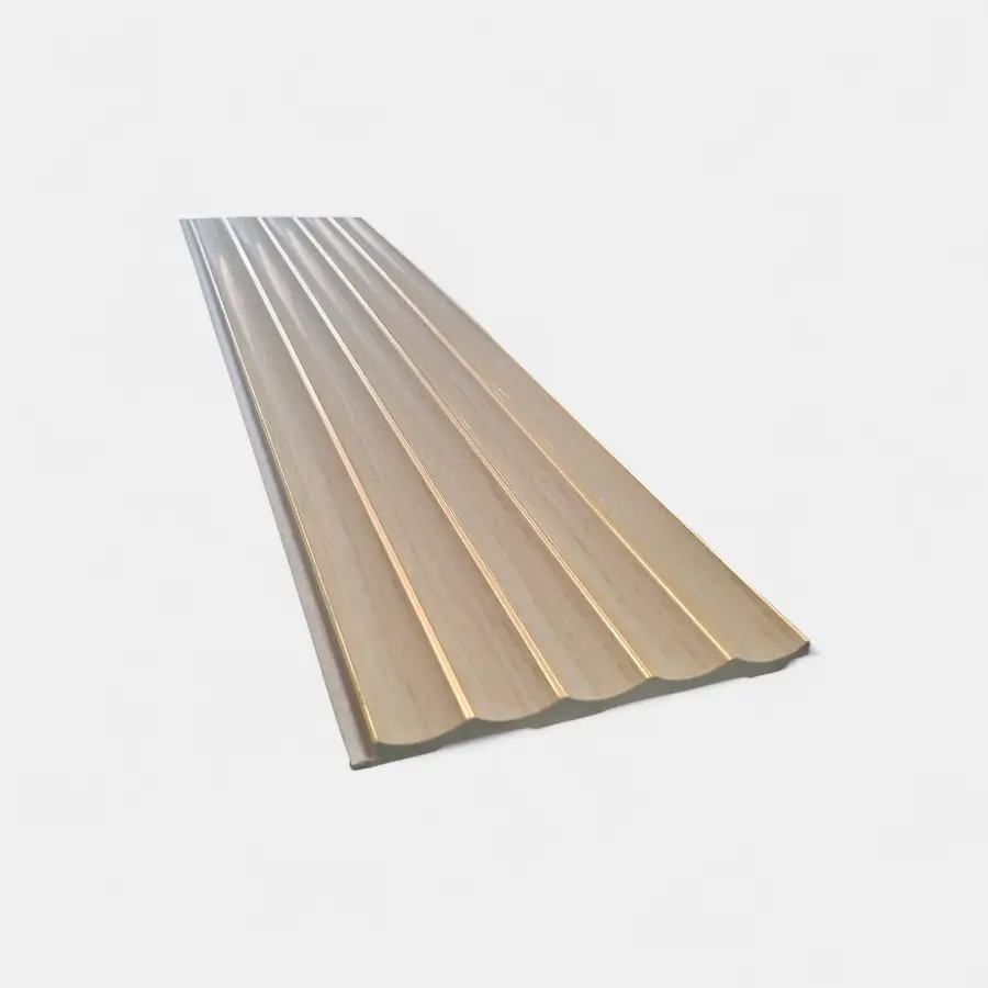 Panel WPC beige dorado diseño moderno y elegante.