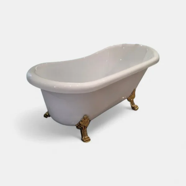 Bañera vintage con patas doradas, una opción clásica para baños con estilo retro.