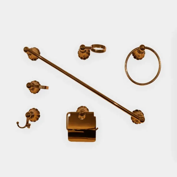 Set de 6 accesorios de baño en bronce antiguo - toallero, porta rollo, anillo toalla y ganchos decorativos