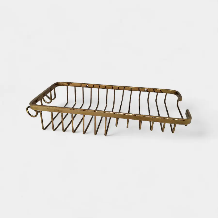 Canastilla organizadora de rejilla en acabado dorado – Elegancia y ventilación óptima para productos de baño en INNOVA HOGAR