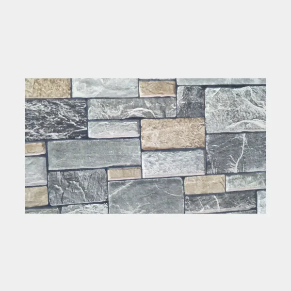 Revestimiento cerámico 30x60 tipo piedra mixta en gris, beige y blanco para fachadas rústicas modernas – Innova Hogar