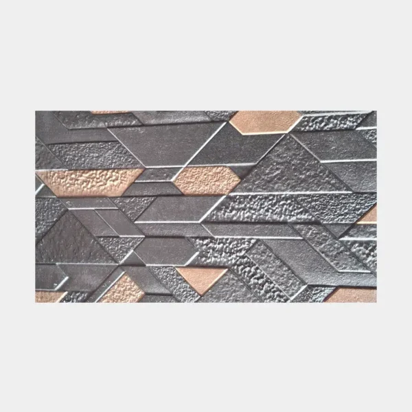 Azulejo decorativo 30x60 con patrón geométrico en negro y cobre para fachadas modernas e industriales – Innova Hogar