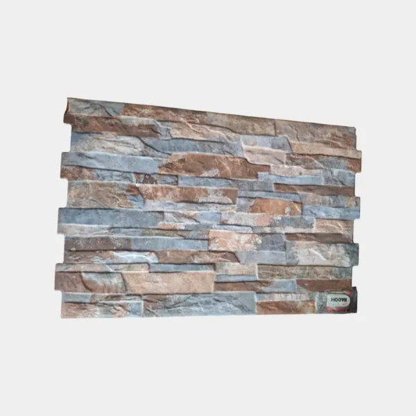Cerámica 48 x 33 tipo piedra mixta en marrón y azul grisáceo para fachadas con estilo contemporáneo – Innova Hogar