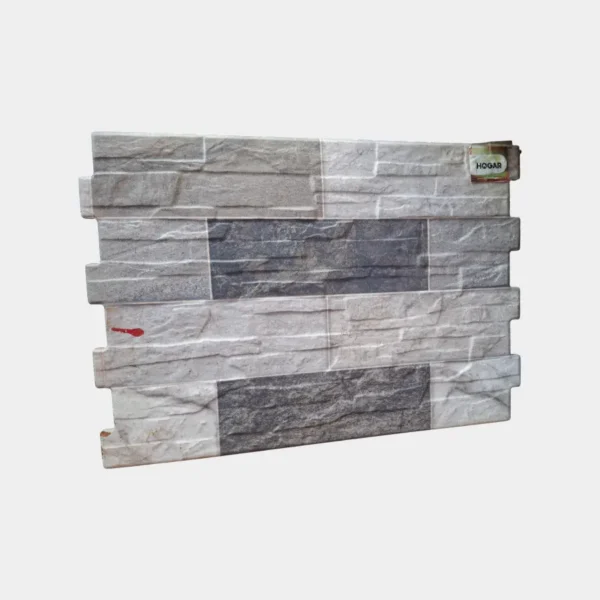 Revestimiento cerámico 48 x 33 en tonos gris oscuro y claro con acabado piedra – Innova Hogar