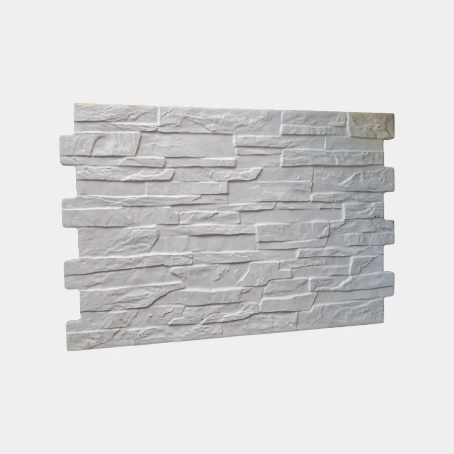 Panel 48 x 33 en blanco mate con textura piedra rústica para fachadas limpias y elegantes – Innova Hogar