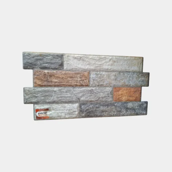Panel cerámico 48 x 33 tipo piedra mixta en gris y marrón con efecto tridimensional para fachadas modernas – Innova Hogar