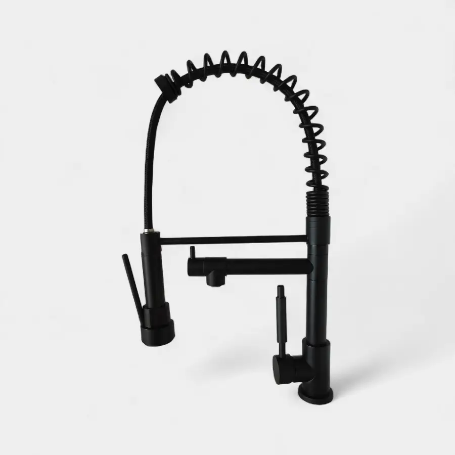 Llave lavaplatos negro mate con brazo articulado y manguera espiral – Diseño premium y versátil para cocina en INNOVA HOGAR