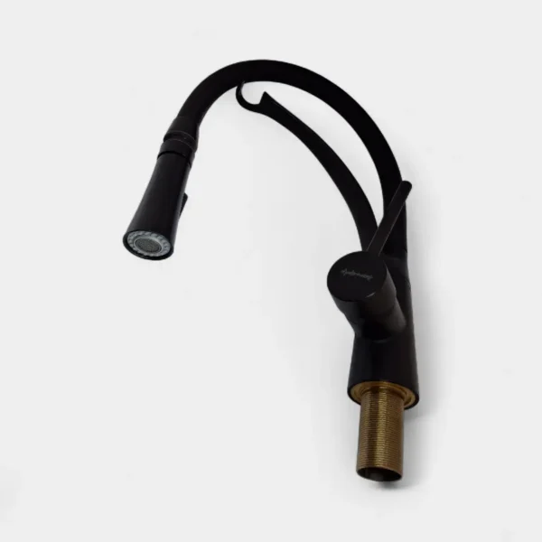 Llave lavaplatos negro mate con manguera flexible curva y mango giratorio – Práctica y elegante para cocina en INNOVA HOGAR