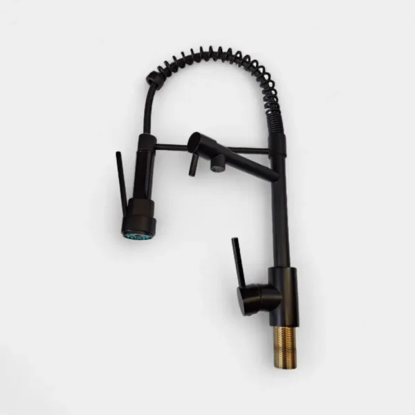 Llave lavaplatos negro mate con rociador LED azul y manguera espiral – Tecnología y estilo para cocinas modernas en INNOVA HOGAR