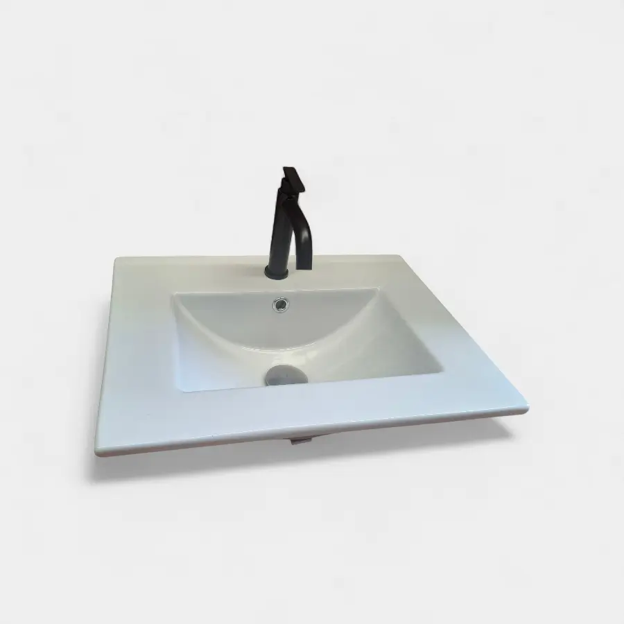 Placa lavamanos blanca con grifo negro mate - Estilo contemporáneo y elegante para baños modernos en INNOVA HOGAR