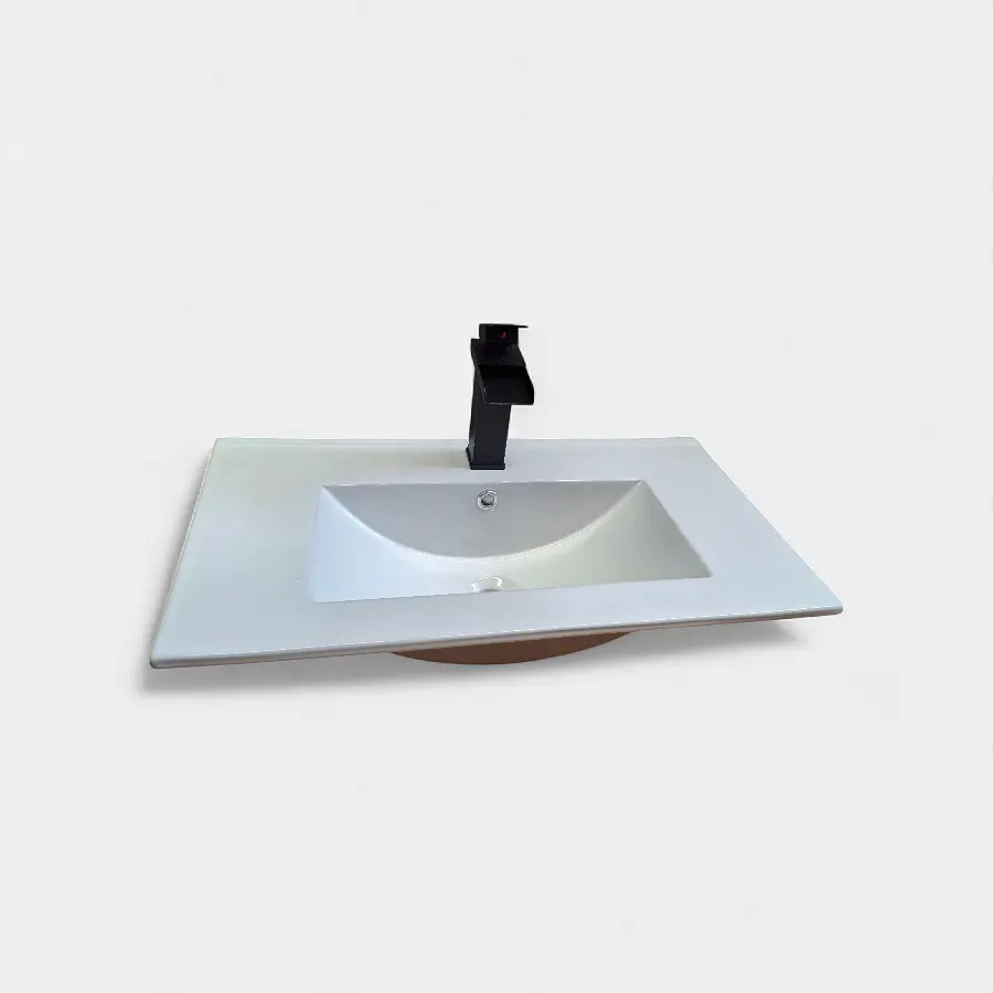 Placa lavamanos blanca con grifo negro tipo cascada - Diseño premium y visualmente impactante en INNOVA HOGAR