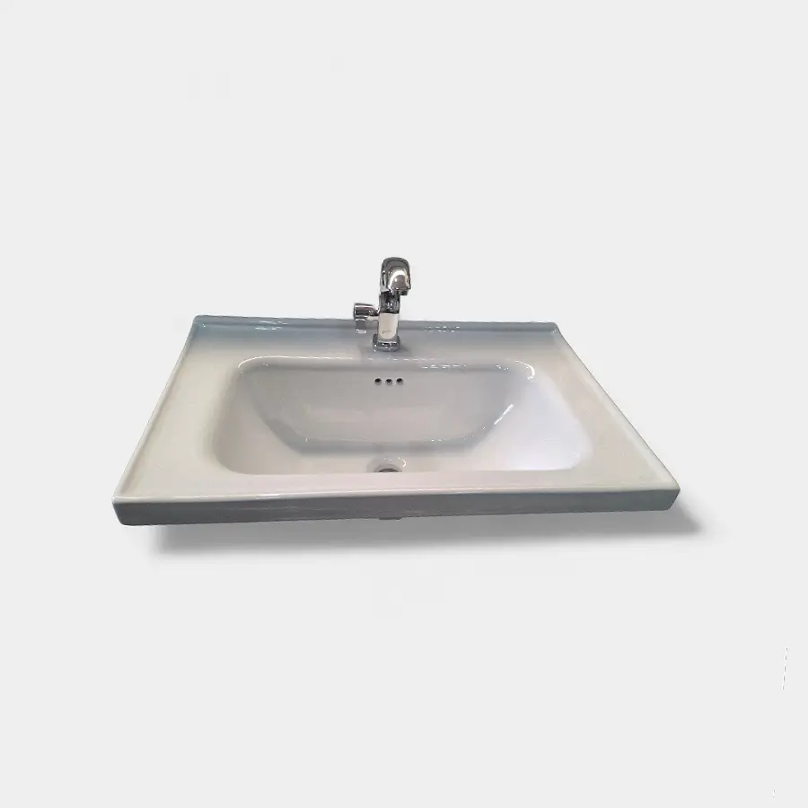 Placa lavamanos rectangular gris con grifo cromado y orificios de drenaje – Diseño funcional y moderno para baños en INNOVA HOGAR