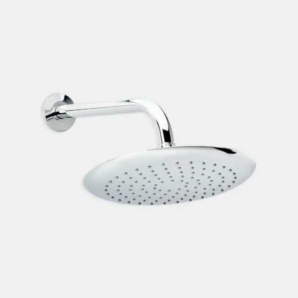 Regadera ovalada cromada con brazo largo y montaje mural – Diseño clásico y confortable para baños en INNOVA HOGAR