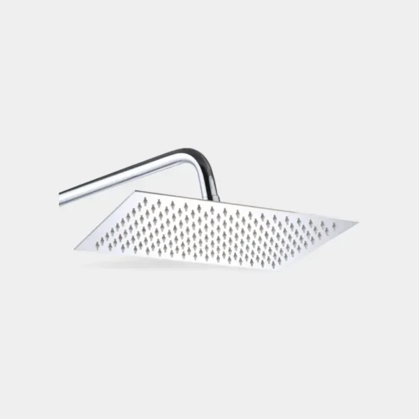 Regadera cuadrada cromada con brazo curvo – Diseño moderno y alta presión para baños en INNOVA HOGAR