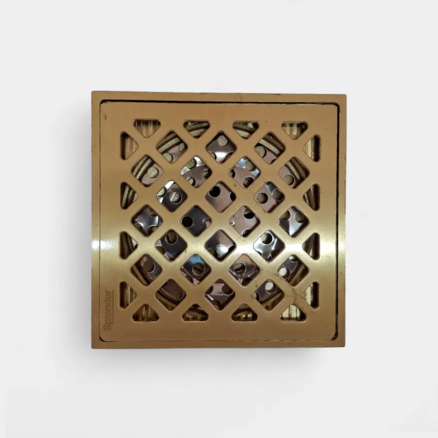 Rejilla anti olor de 10x10 cm dorada con diseño geométrico de rombos – Elegancia decorativa y sellado anti olores en INNOVA HOGAR